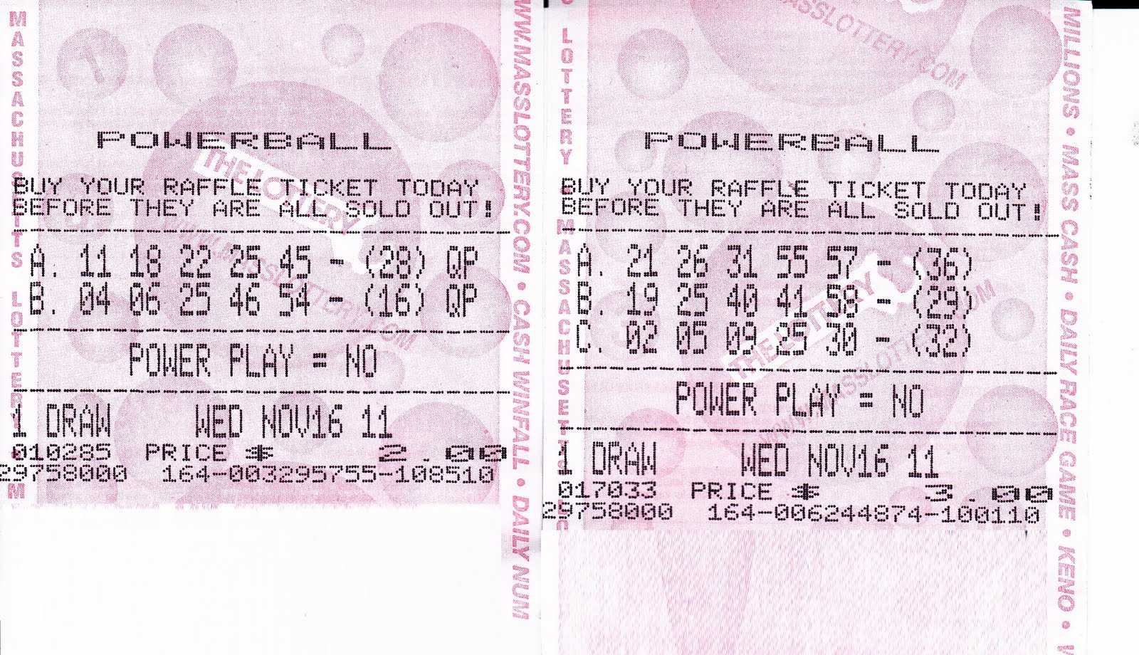 My Life Scanned: Powerball Tickets