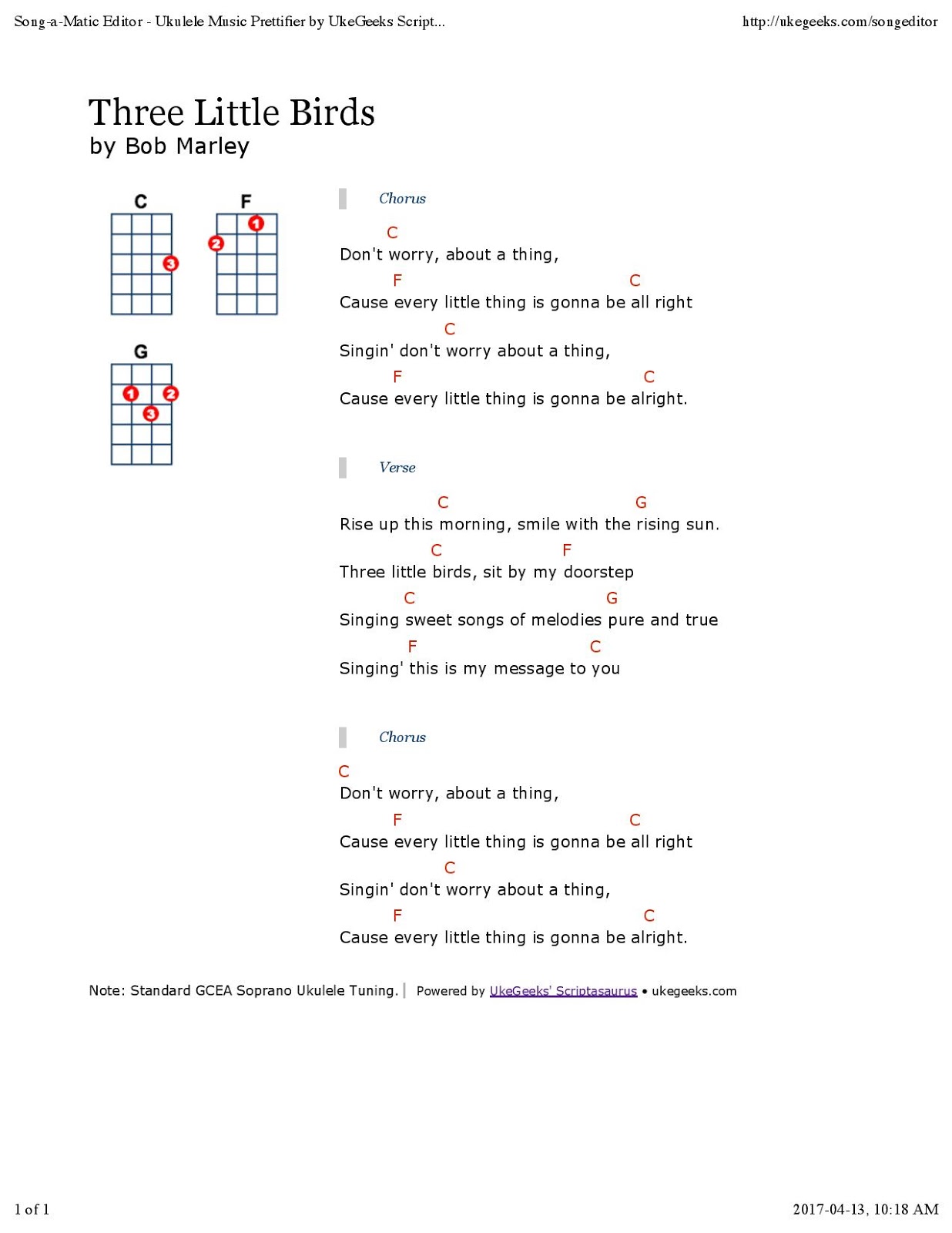 How to Play Three Little Birds on Ukulele 