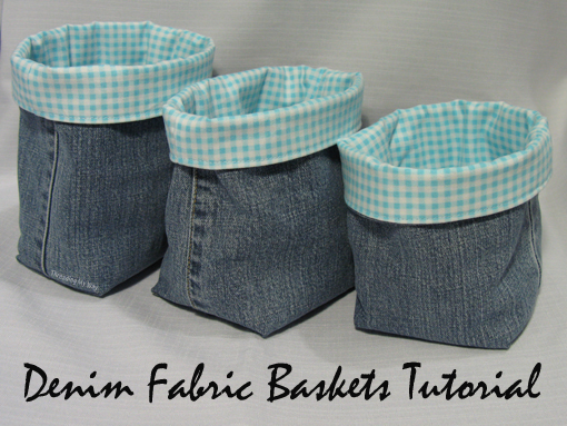 Denim Fabric Basket TUTORIAL... make a fabric basket using the legs of pre-loved jeans ~ Threading My Way