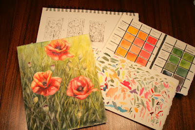 watercolor poppies Christy Sheeler Artist red orange shemustmakeart.blogspot.com ChristySheelerArtist