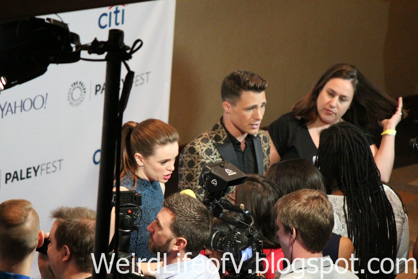 PaleyFest 2015: Arrow Panel Danielle Panabaker and Colton Haynes doing press interviews before the panel