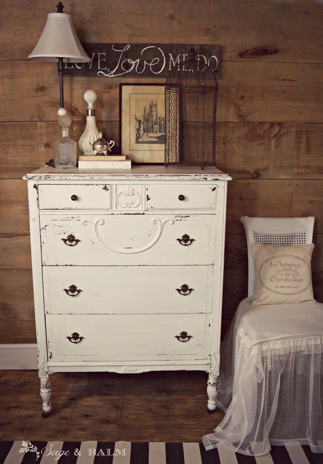 Welcome To Sage Balm Antique White Shabby Chic Chippy Painted