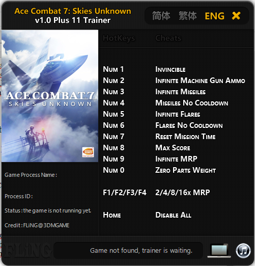 Trainer Cheat Ace Combat 7 Skies Unknown PC Trainer Cheat Ace Combat 7 Skies Unknown PC