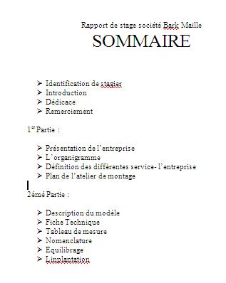 Rapport de stage Technicien en confection société Bark Maille  rapport