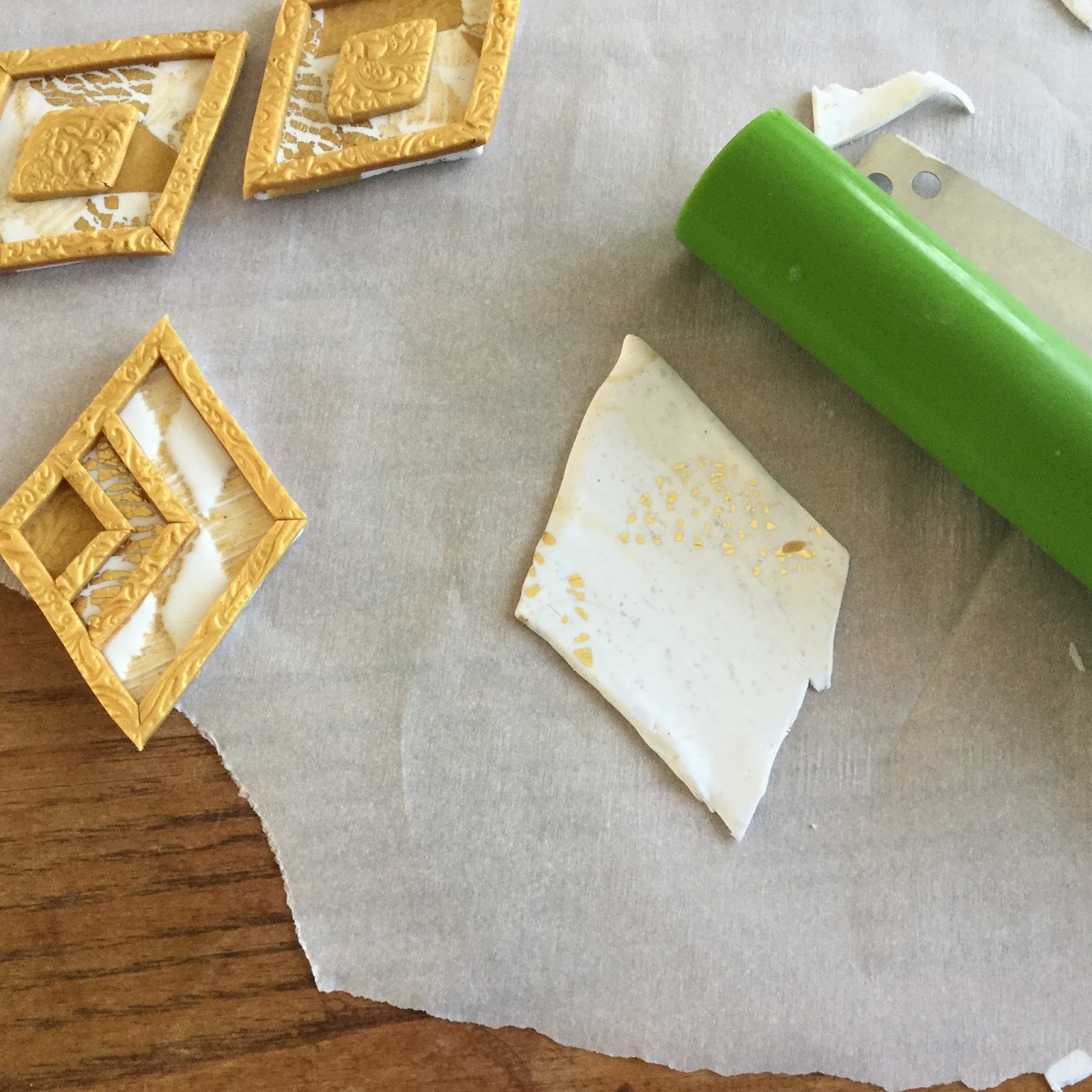 Golden Diamonds Polymer Clay Pendants Tutorial