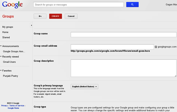 Create Group - Google Groups