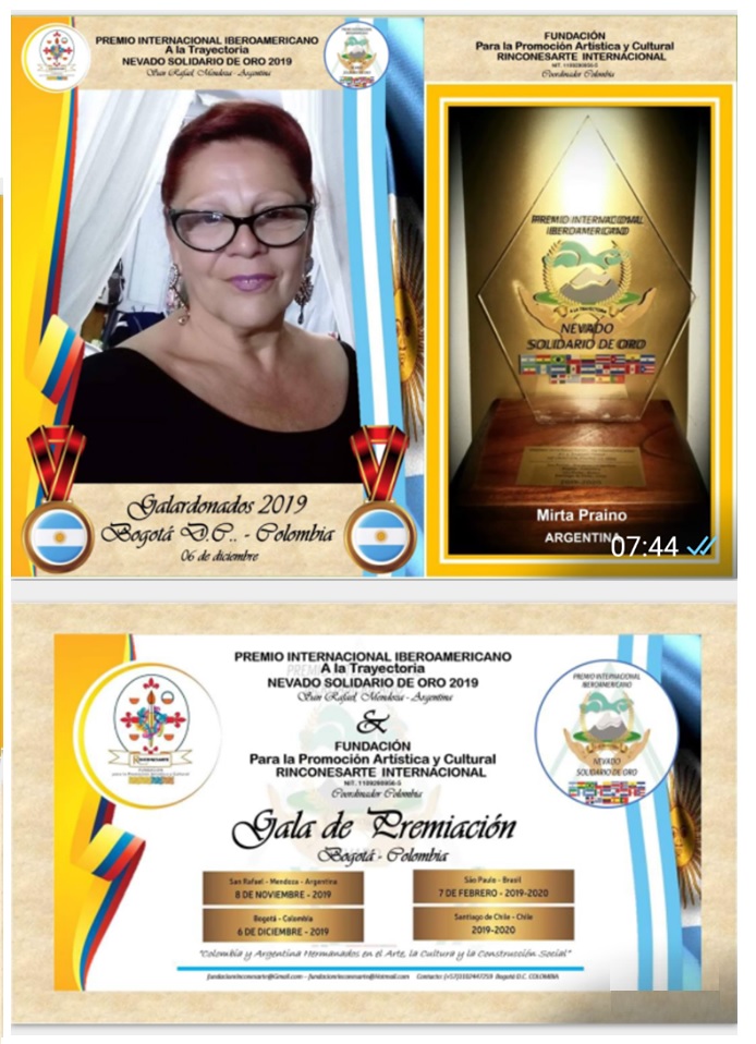 Premio Internacional Iberoamericano El Nevado de Oro Bogota Colombia - Entrega 6 de Diciembre 2019