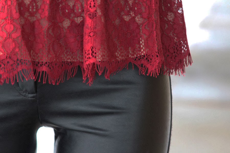 Lace Peplum and Leather, New Years, Anthropologie, Aritzia, Wilfred Free, Leather Pants