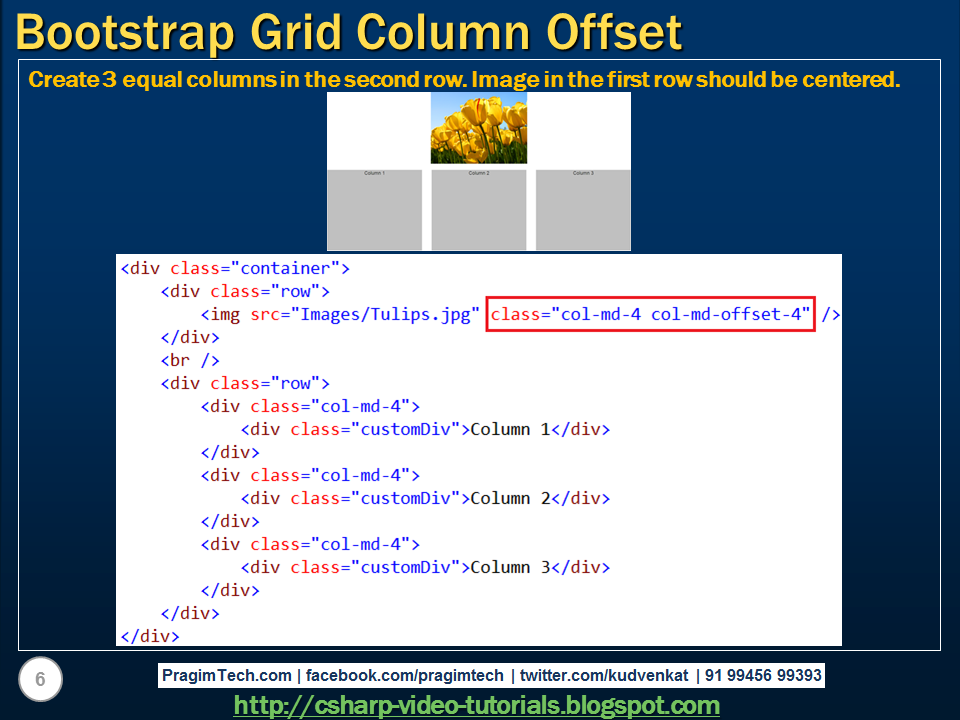 Sql server, and c video tutorial Bootstrap grid column offset