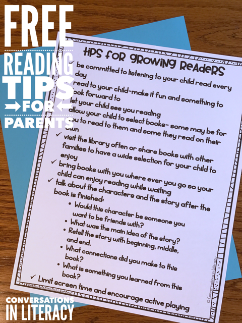 Conversations in Literacy: Reading Tips for Parents and Freebies