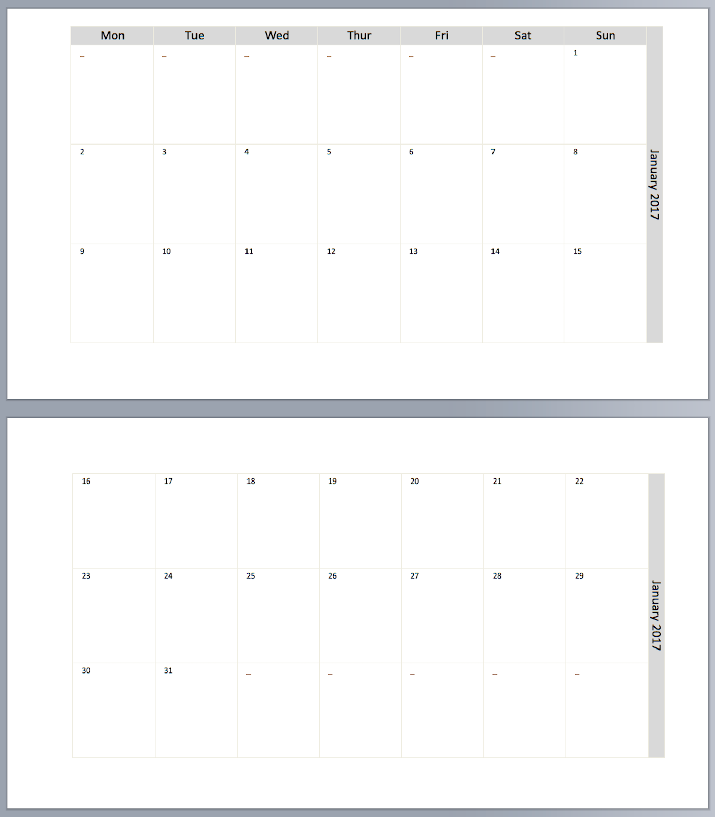 Philofaxy month on two pages horizontal format
