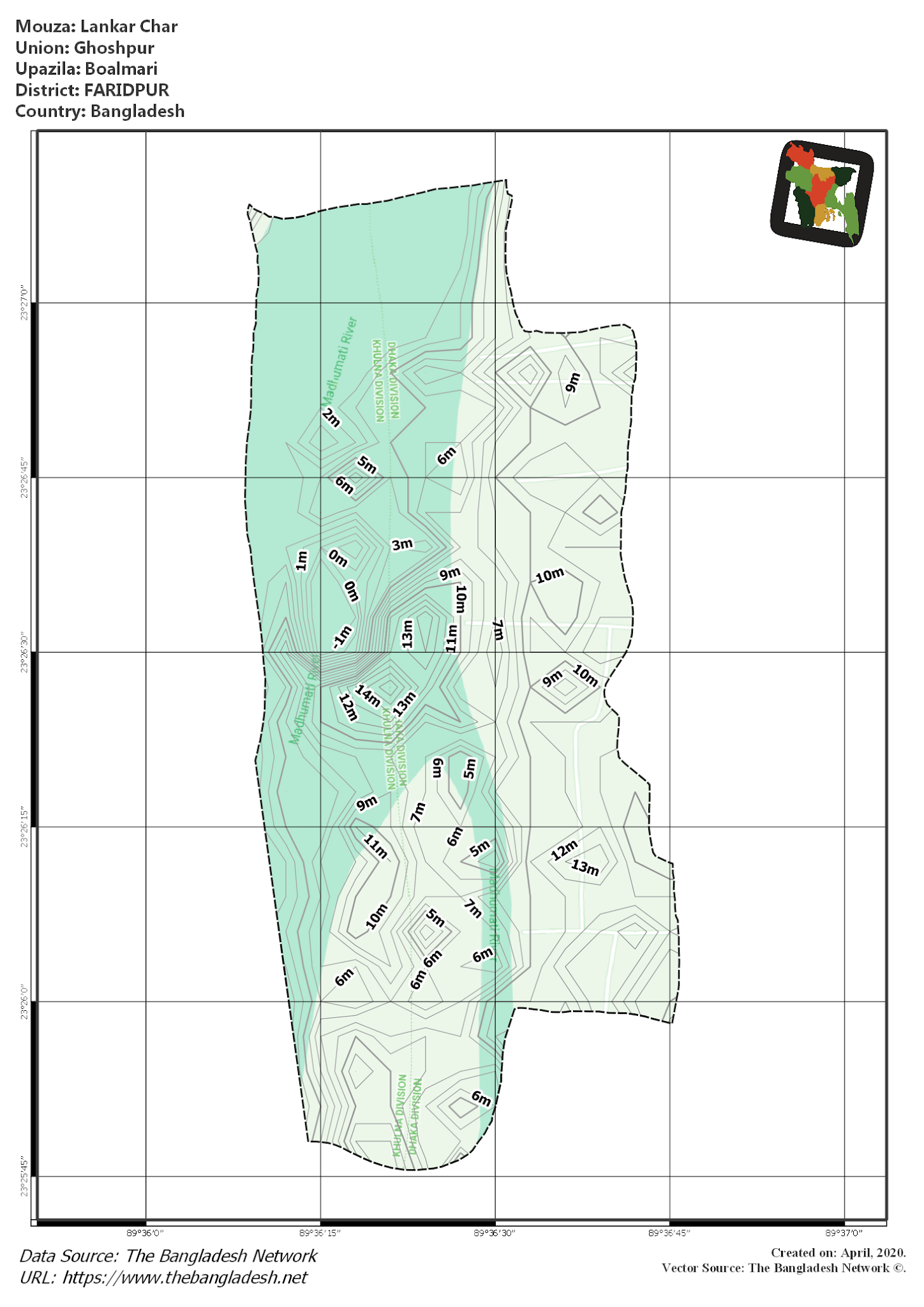 Map of Lankar Char Mouza of Boalmari Upazila, FARIDPUR, Bangladesh.