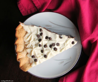 looking down on a slice of chocolate pie on plate