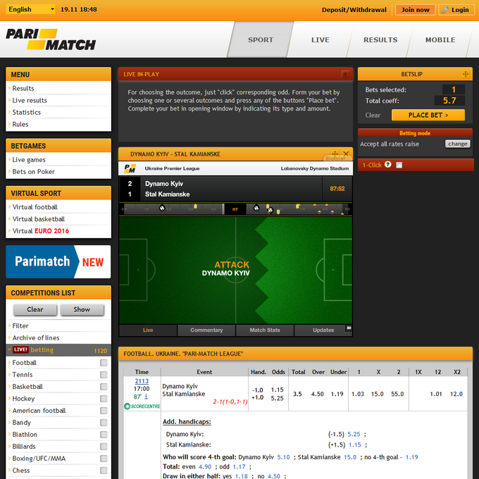 Parimatch Live Betting Parimatch Screen