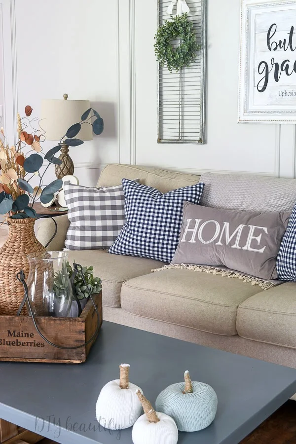 fall decor with gingham pillows