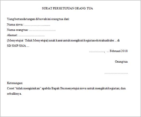 Contoh Surat Persetujuan Mengikuti Kegiatan Ekstrakurikuler