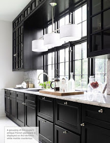 Black Kitchen Cabinets and white counters with big windows :: OrganizingMadeFun.com