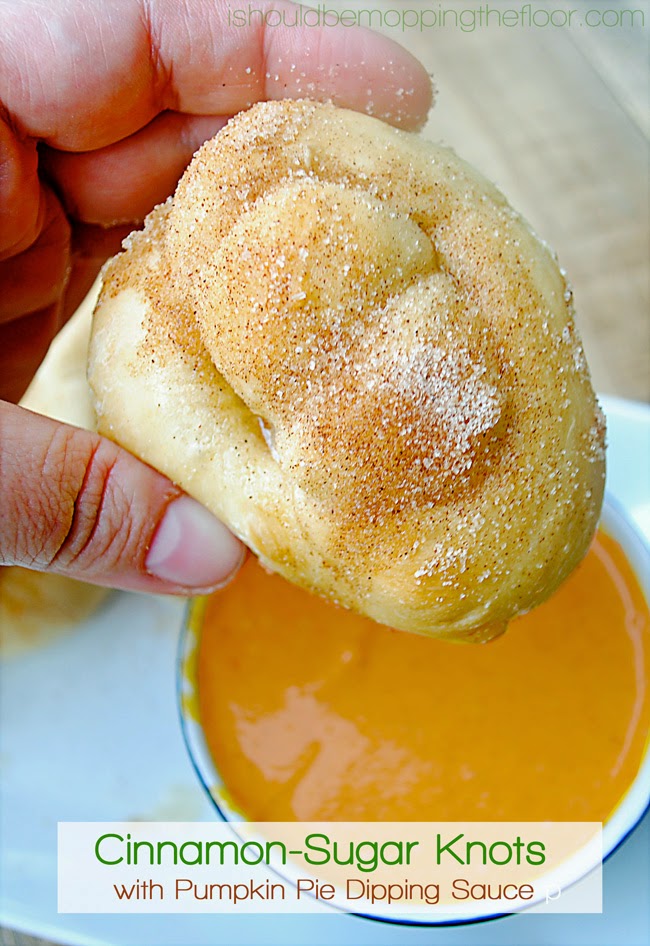 Cinnamon-Sugar Knots with Pumpkin Pie Dipping Sauce | These start out from simple frozen bread dough for easy prep!