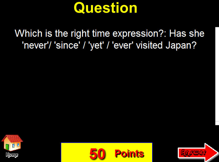 A Door To English Ultimate challenge. Present Perfect Jeopardy
