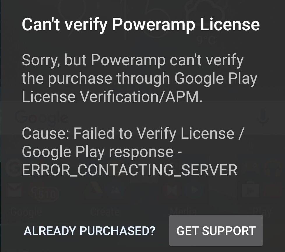 Fix Can't verify Poweramp License error on Android Buddy Smartphone