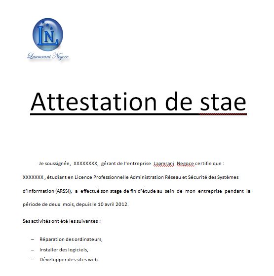 Attestation De Stage Exemple Word Verity Alcock