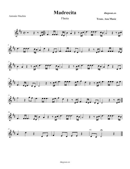  PARTITURA "MADRECITA" de ANTONIO MACHÍN - FLAUTA TRAVESERA - sheet music for flute and recorder 