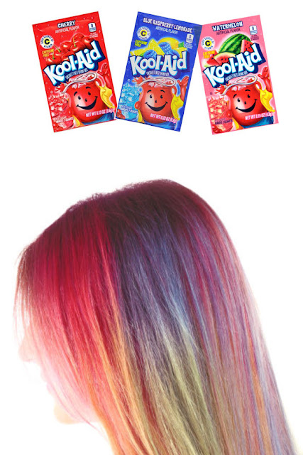 Kool-aid hair dye is easy to make and tons of fun!  Follow this simple recipe for the easiest way to dye your kids hair at home #koolaidhairdye #koolaid #koolaidhairdyeforkids #hairdyeideas #homemadehairdye #hairdye