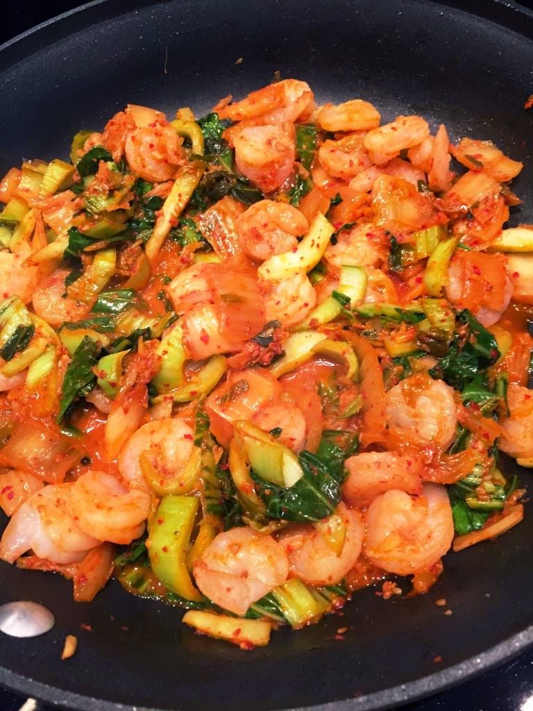 Korean Scallion Pancake With Shrimp, Bacon, And Kimchi Recipe — Dishmaps