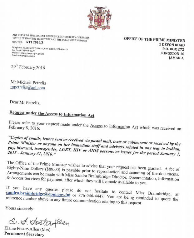 Govt Access Project Jamaica Prime Minister