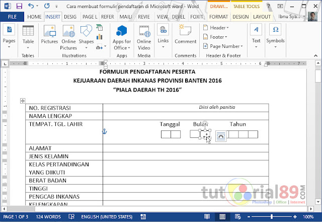 Cara membuat formulir pendaftaran di Microsoft word. 