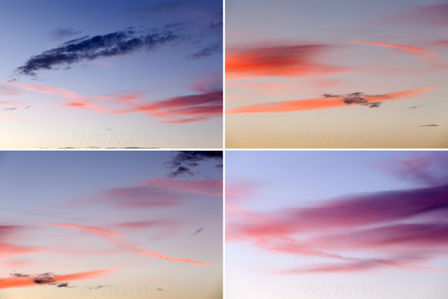 Colourful clouds at sunset in this montage of images from the Cambridgeshire Fens