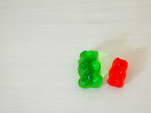 place gummy bears in liquid and grow them