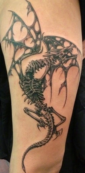 Animal, Black Dragon Men Tattoo Designs, Men With Black Dragon Shoulder, Men, Awesome Skeleton Dragon Tattoo, Flying Black Dragon Tattoo On Shoulder