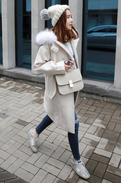 [Miamasvin] Basic Hooded Coat with Fur Ruff | KSTYLICK - Latest Korean ...