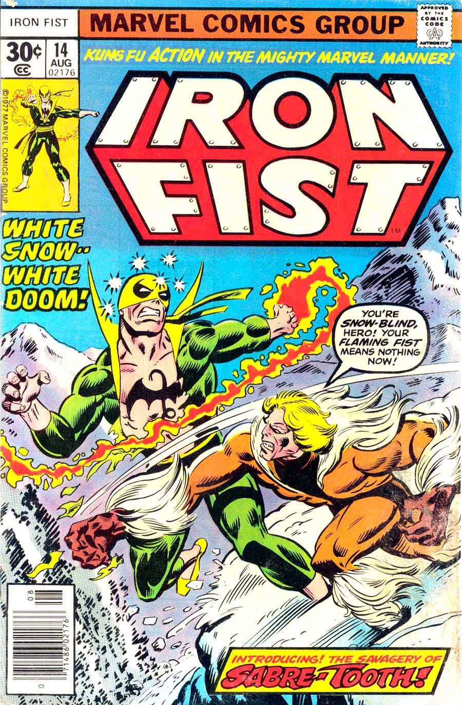 Iron Fist #14 marvel key issue 1970s bronze age comic book cover - 1st appearance Sabre-Tooth
