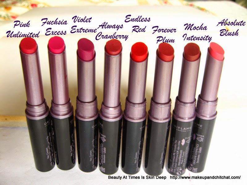 Oriflame The ONE Lipsticks Swatches |shade names| photos of Oriflame The ONE Lipsticks