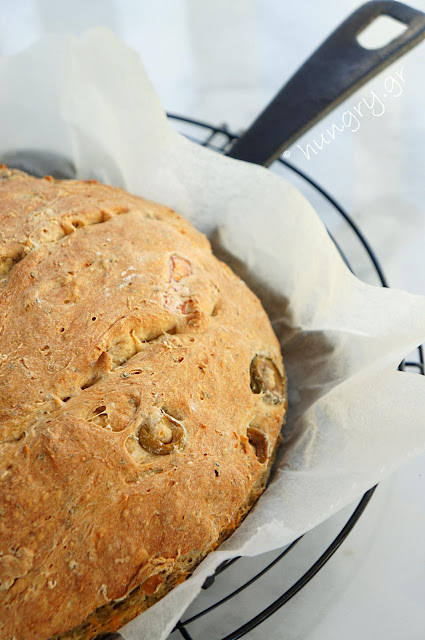 No Knead Skillet Olive Bread with Aromatics Herbs