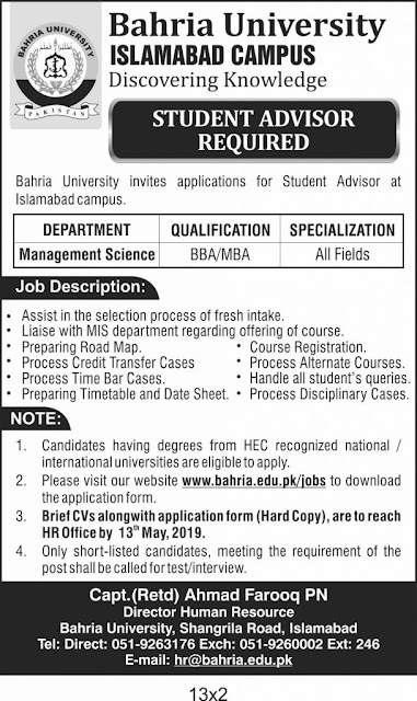 Bahria University Jobs 2019 Apply Now