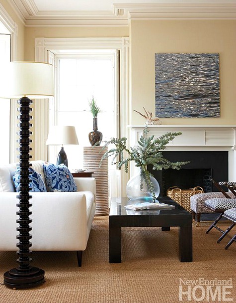 Traditional Nautical Living Room with Modern Coffee Table and Art