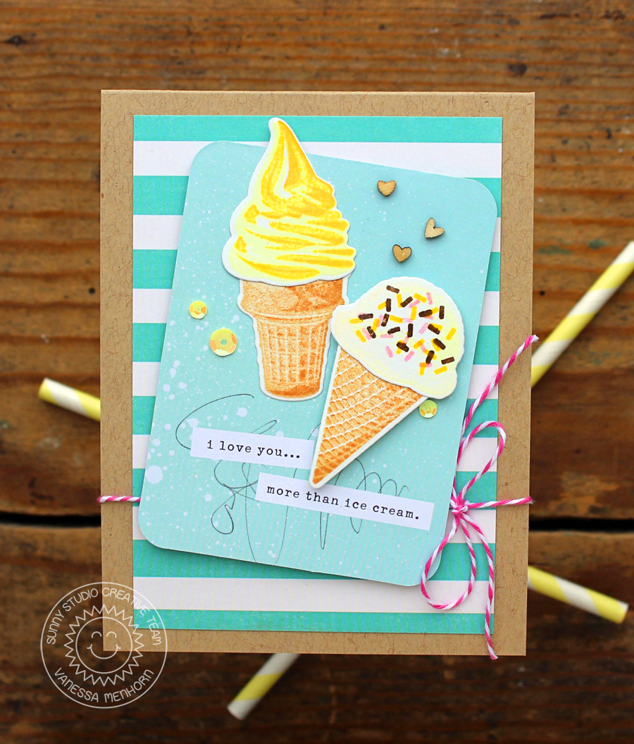 Sunny Studio Two Scoops Birthday Ice Cream Card with Vanessa