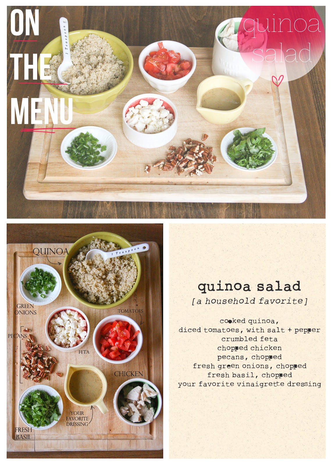 walk with me, darling on the menu / quinoa salad