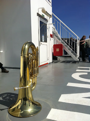 Tuba on the sundeck of MV Hamnavoe