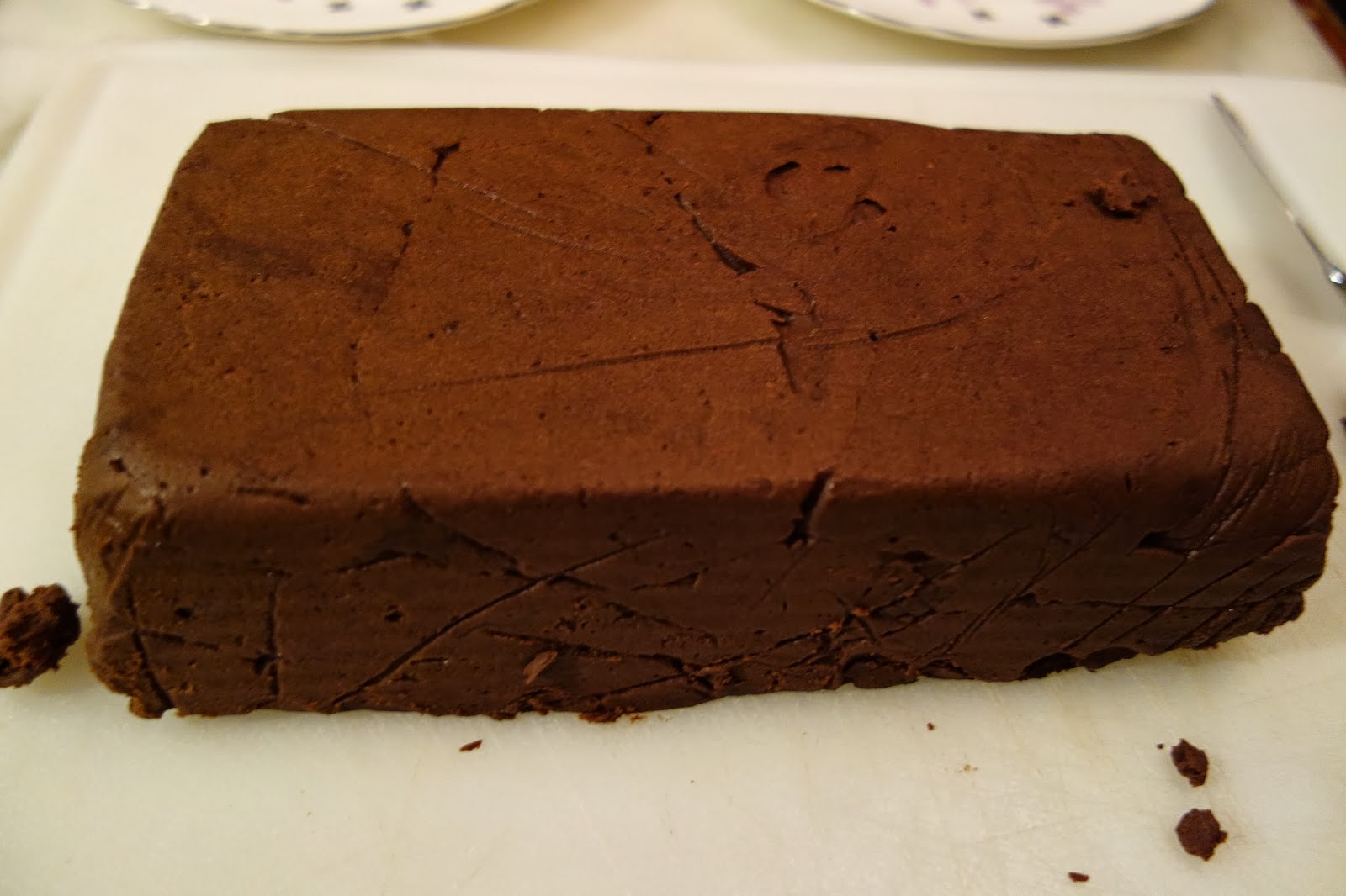 milk and blackberries Chocolate Terrine with Creme Anglaise and Pistachios