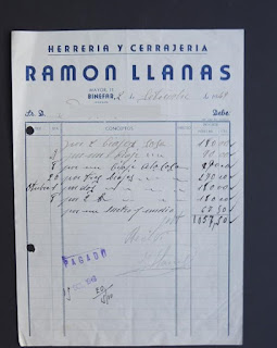 Factura de la Herrería y Cerrajería Ramón Llanas 