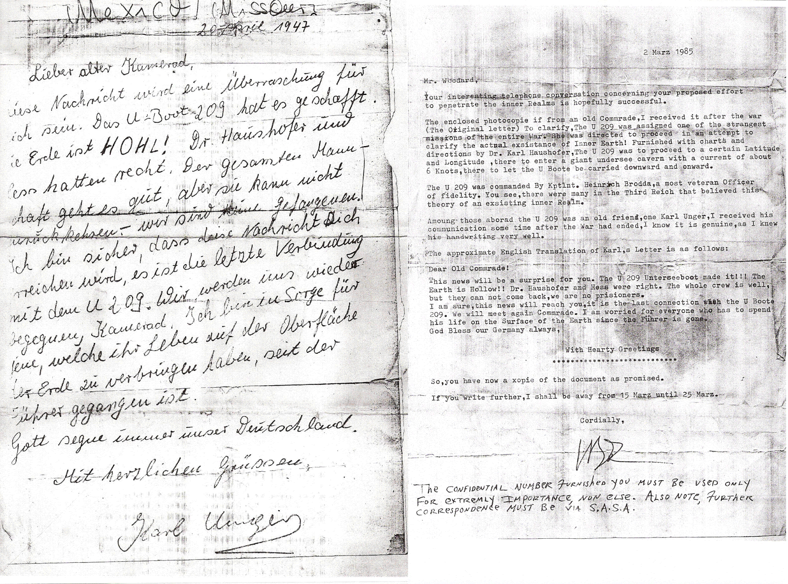 Documenti Top Secret: lettera scritta a bordo del sommergibile tedesco U-Boat 209.
