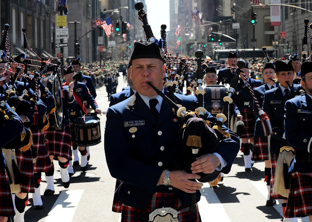 US Coast Guard Pipe Band marching in the Saint Patrick's Day Parade in New York A picture of the US Coast Guard Pipe Band marching in the Saint Patrick's Day Parade in New York