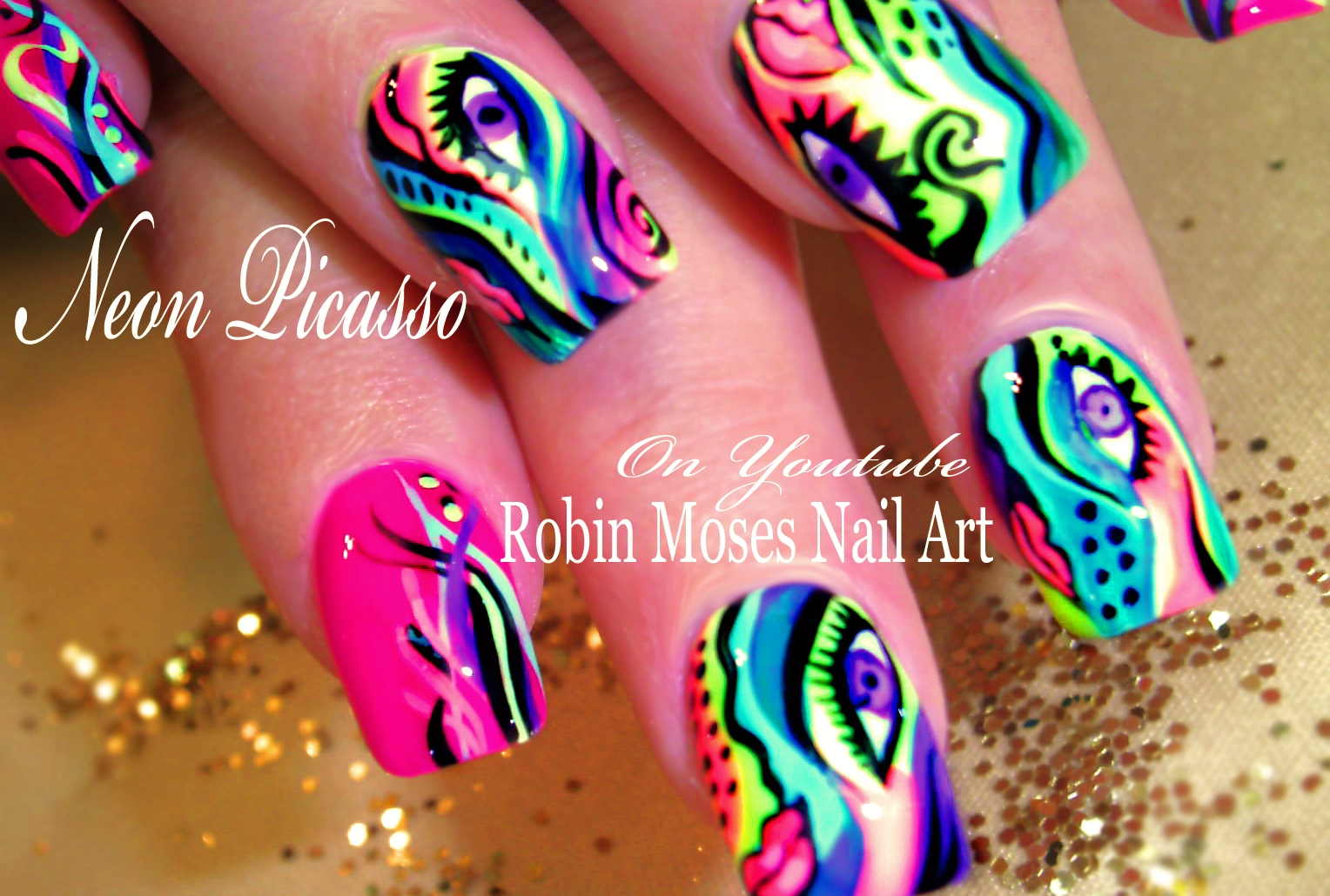 Nail Art By Robin Moses Picasso Nails 2018 Neon Abstract Picasso