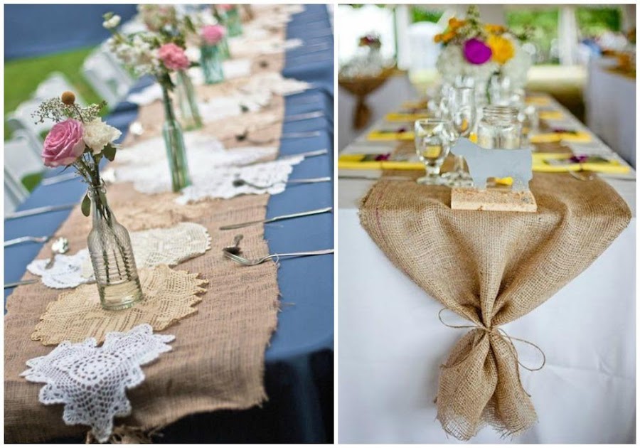 Camino de mesa hecho con tela de saco