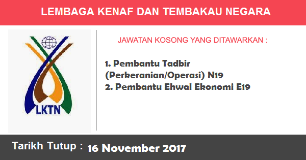 Jawatan Kosong di Lembaga Kenaf dan Tembakau Negara Jawatan Kosong di Lembaga Kenaf dan Tembakau Negara
