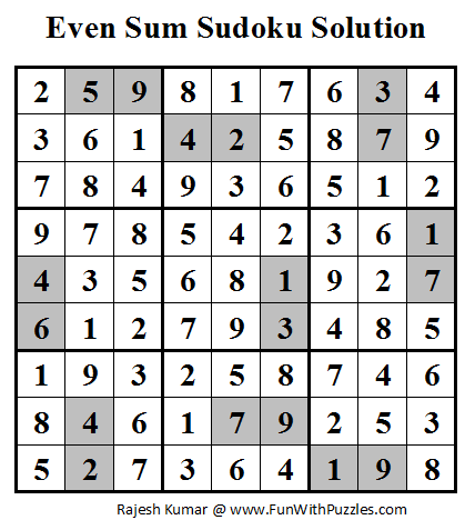 Even Sum Sudoku (Daily Sudoku League #56) Solution